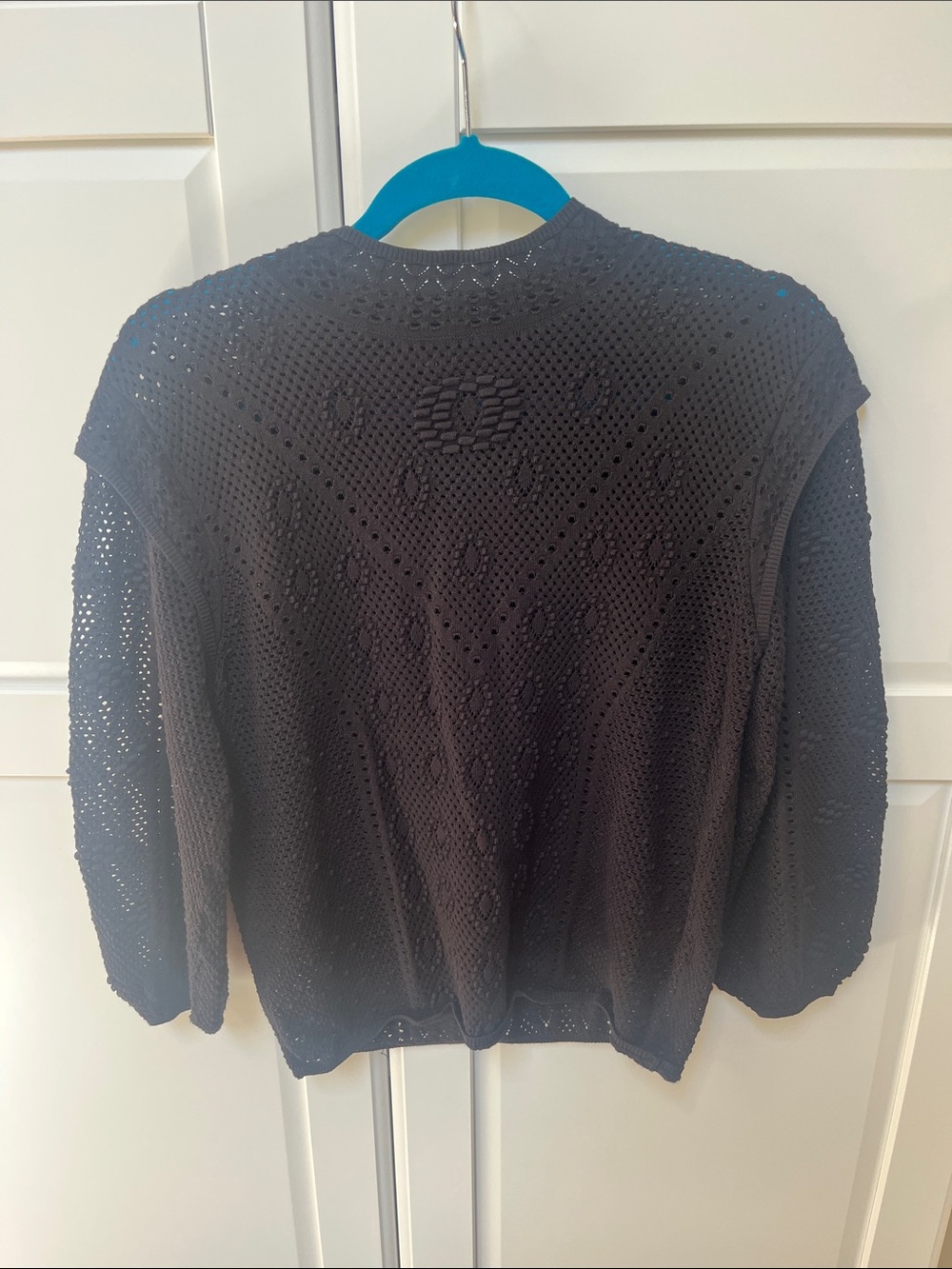 White House Black Market Black Open-Knit Crewneck Sweater